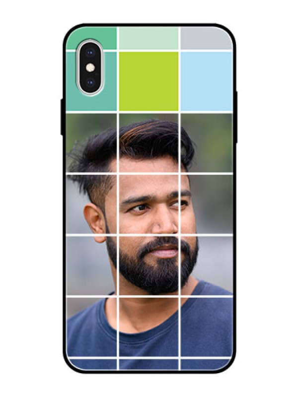 Custom Apple iPhone XS Max Photo Printing on Glass Case  - with white box pattern 