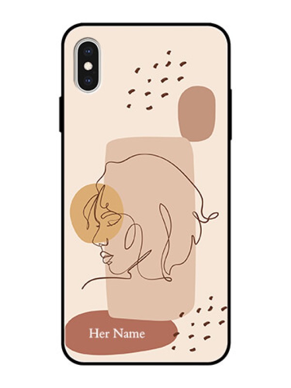 Custom iPhone Xs Max Photo Printing on Glass Case - Calm Woman line art Design