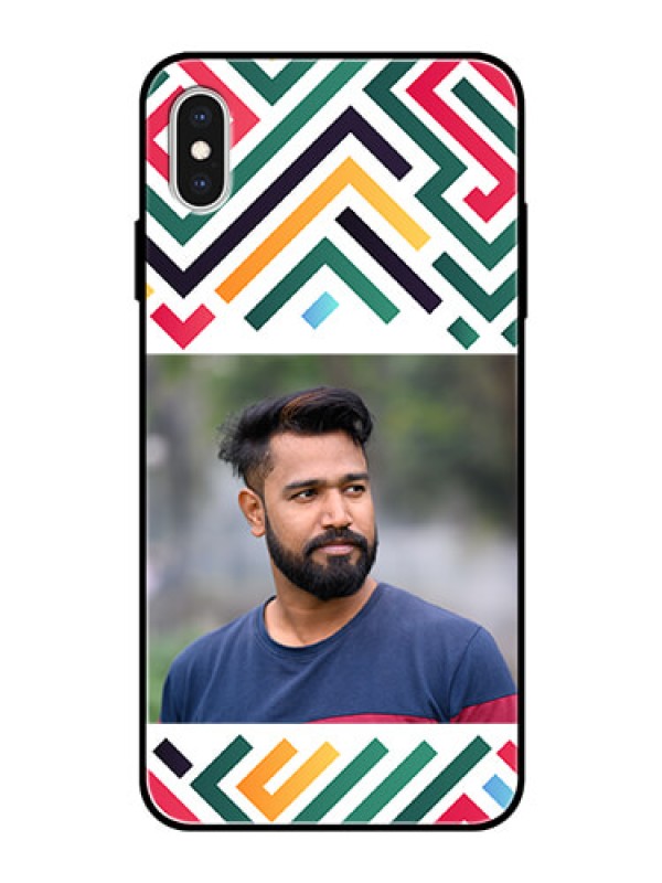 Custom iPhone Xs Max Personalized Glass Phone Case - Colorful Maze Pattern Design