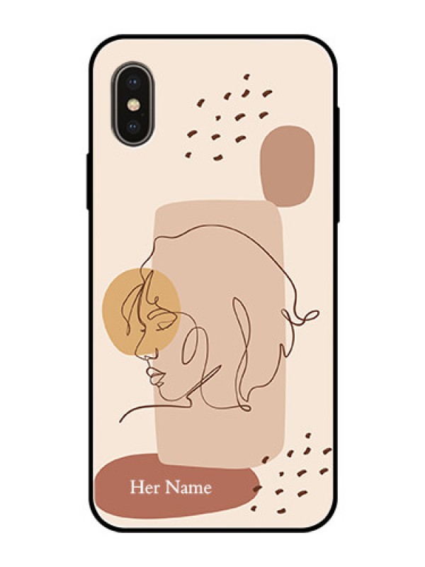 Custom iPhone Xs Photo Printing on Glass Case - Calm Woman line art Design