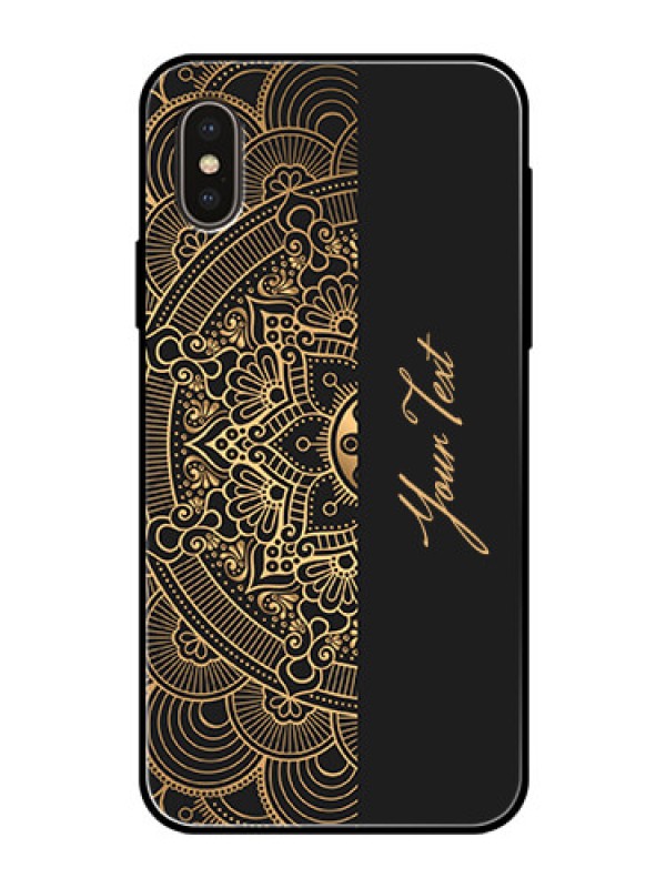Custom iPhone Xs Photo Printing on Glass Case - Mandala art with custom text Design