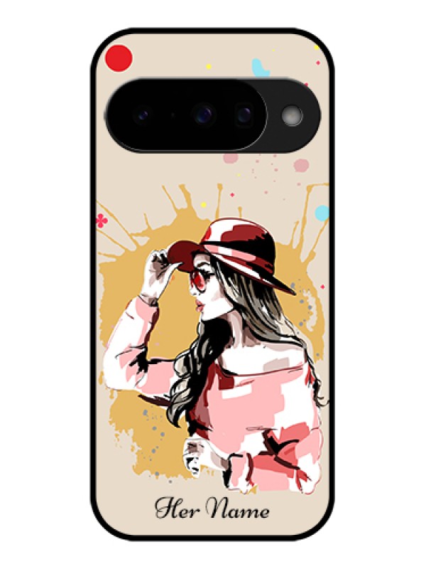 Custom Google Pixel 10 5G Custom Glass Phone Case - Women With Pink Hat Design