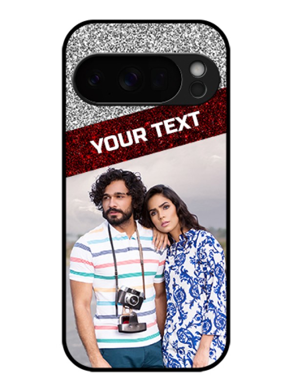 Custom Google Pixel 10 Pro 5G Custom Glass Phone Case - Image Holder With Glitter Strip Design