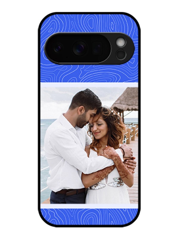 Custom Google Pixel 10 Pro 5G Custom Glass Phone Case - Curved Line Art With Blue And White Design