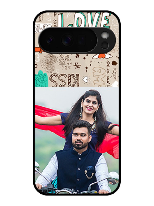 Custom Google Pixel 10 Pro Xl 5G Custom Glass Phone Case - Love Doodle Pattern