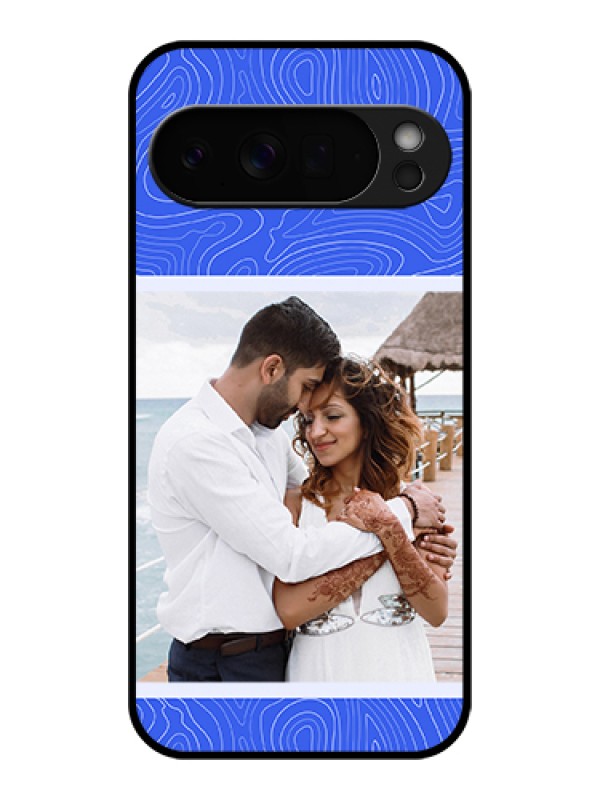 Custom Google Pixel 10 Pro Xl 5G Custom Glass Phone Case - Curved Line Art With Blue And White Design