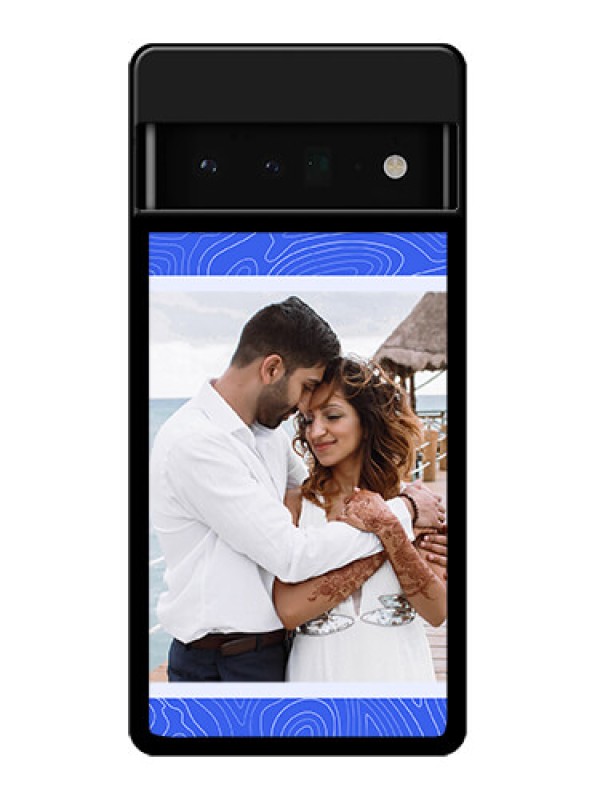 Custom Google Pixel 6 Pro 5G Custom Glass Phone Case - Curved Line Art With Blue And White Design