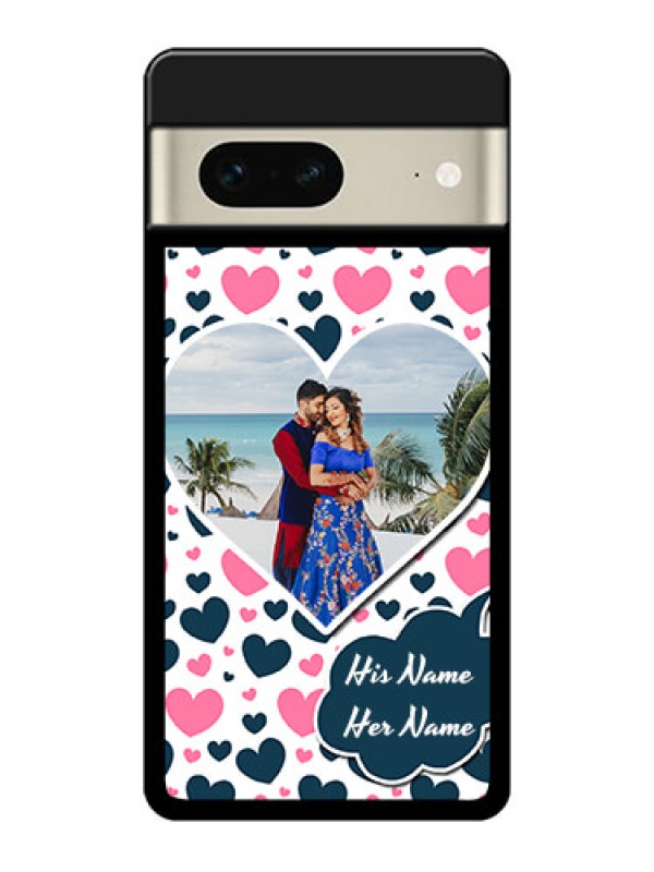 Custom Google Pixel 7 5G Custom Glass Phone Case - Pink & Blue Heart Design