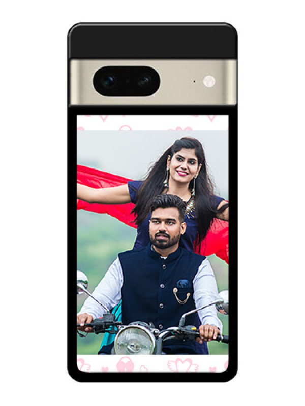 Custom Google Pixel 7 5G Custom Glass Phone Case - Pink Flying Heart Design