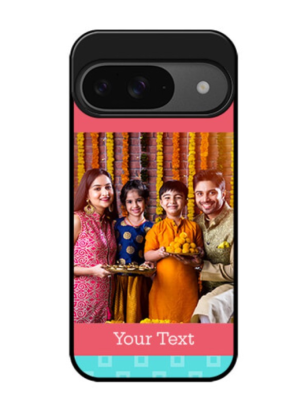 Custom Google Pixel 9 5G Custom Glass Phone Case - Peach and Blue Color Design