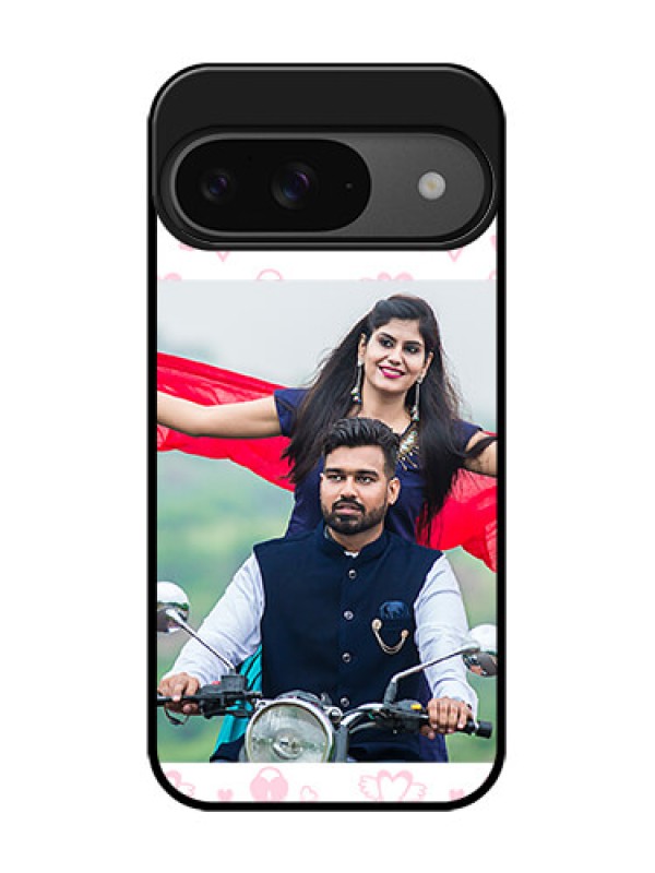 Custom Google Pixel 9 5G Custom Glass Phone Case - Pink Flying Heart Design