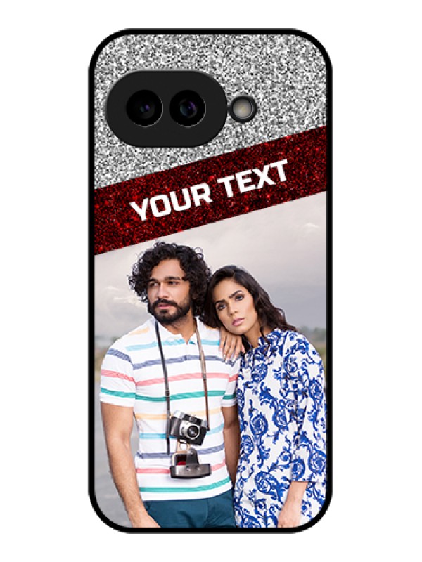Custom Pixel 9A 5G Custom Glass Phone Case - Image Holder With Glitter Strip Design