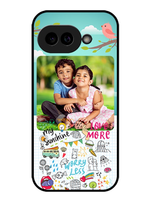 Custom Pixel 9A 5G Custom Glass Phone Case - Doodle Love Design