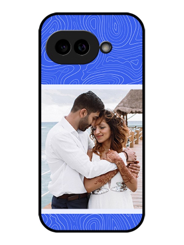 Custom Pixel 9A 5G Custom Glass Phone Case - Curved Line Art With Blue And White Design