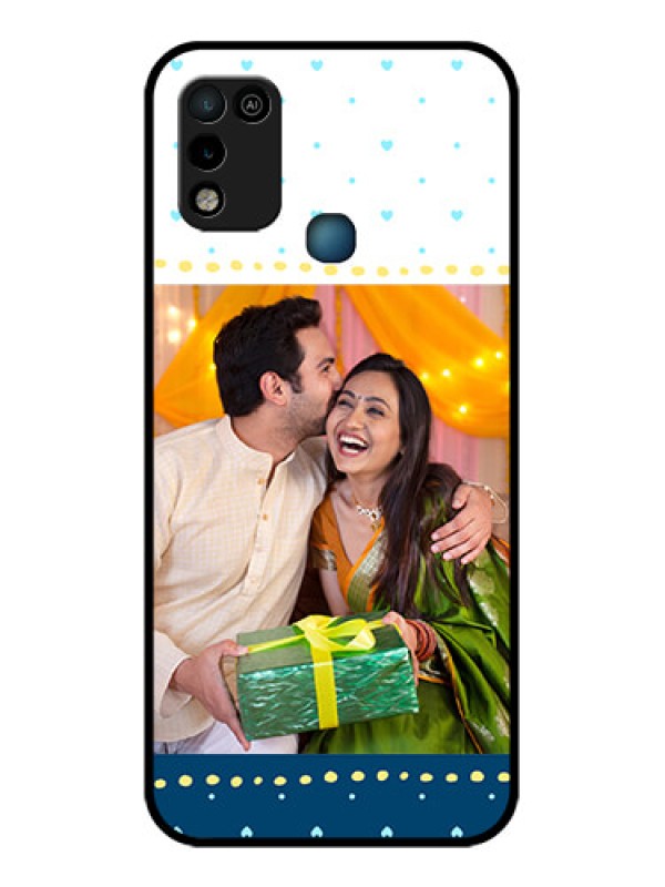 Custom Infinix Hot 10 Play Personalized Glass Phone Case - White and Blue Abstract Design