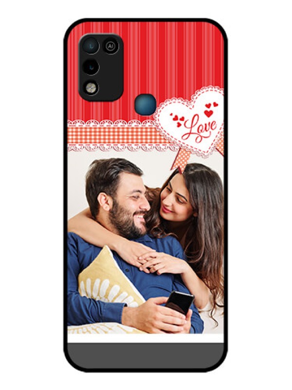 Custom Infinix Hot 10 Play Custom Glass Mobile Case - Red Love Pattern Design