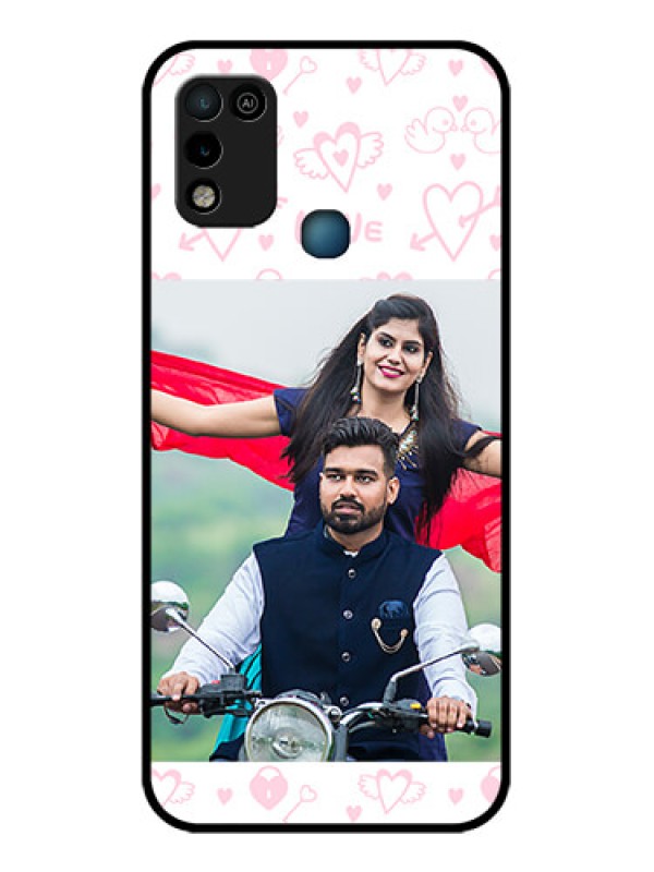 Custom Infinix Hot 10 Play Custom Glass Mobile Case - Pink Flying Heart Design