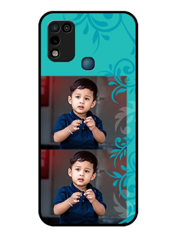 Custom Infinix Hot 10 Play Personalized Glass Phone Case - with Photo and Green Floral Design