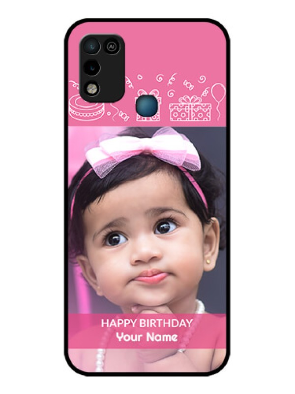 Custom Infinix Hot 10 Play Photo Printing on Glass Case - with Birthday Line Art Design