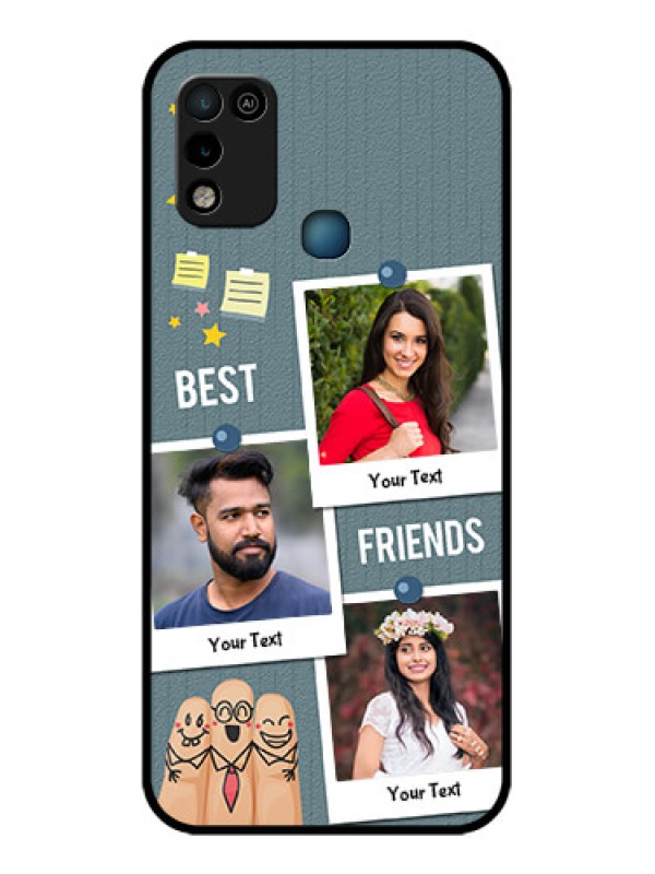 Custom Infinix Hot 10 Play Personalized Glass Phone Case - Sticky Frames and Friendship Design