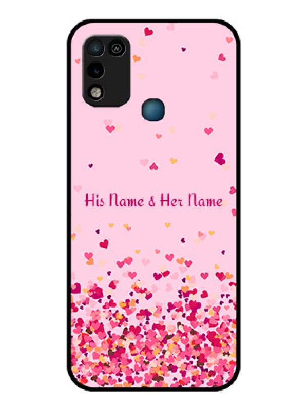 Custom Infinix Hot 10 Play Photo Printing on Glass Case - Floating Hearts Design
