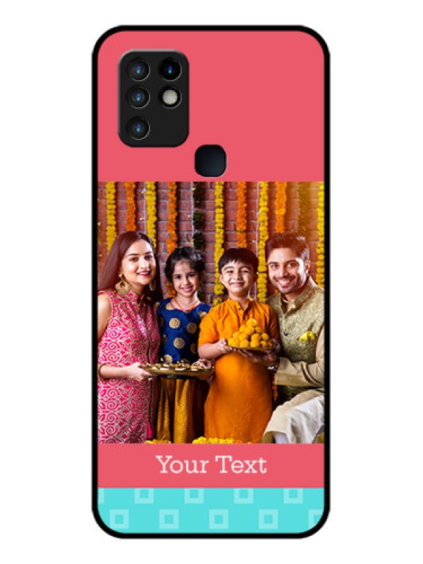 Custom Infinix Hot 10 Personalized Glass Phone Case - Peach & Blue Color Design