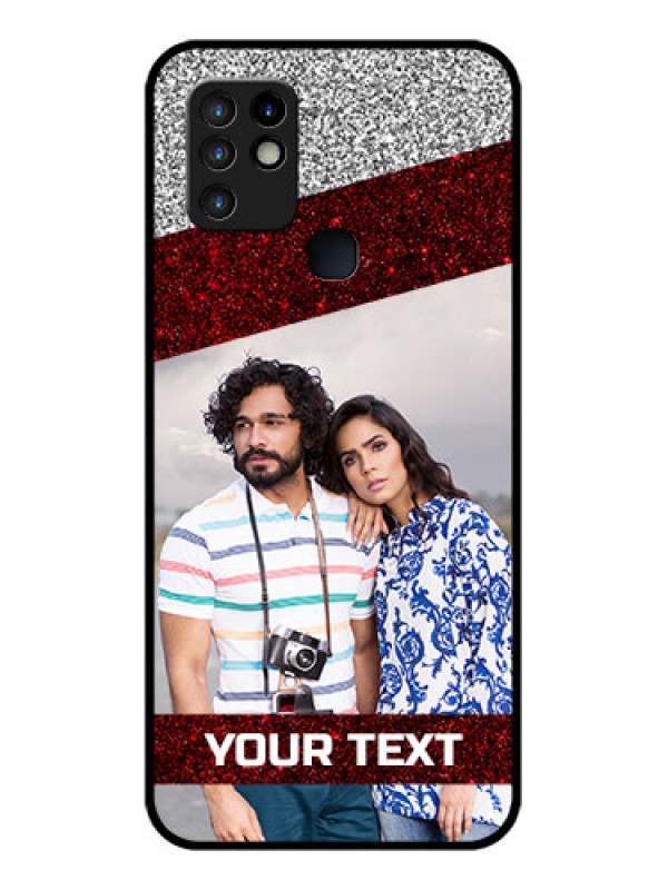 Custom Infinix Hot 10 Personalized Glass Phone Case - Image Holder with Glitter Strip Design