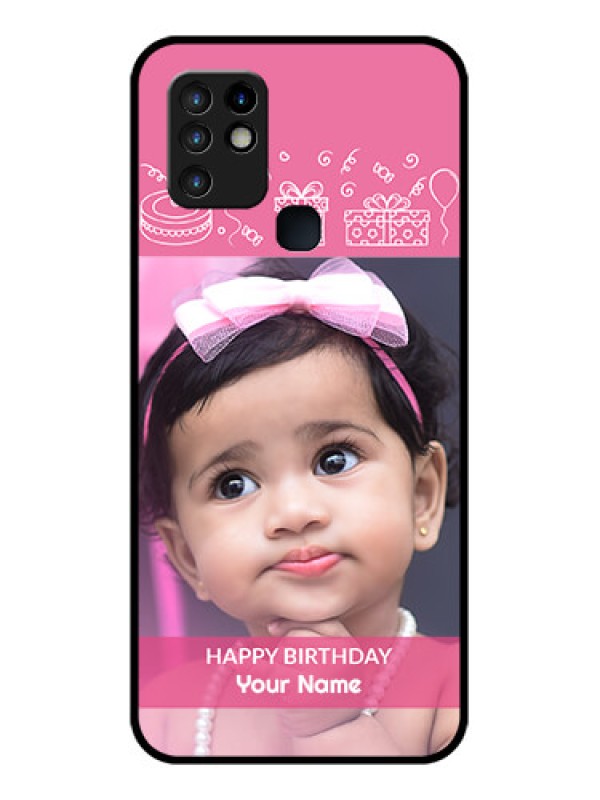 Custom Infinix Hot 10 Photo Printing on Glass Case - with Birthday Line Art Design