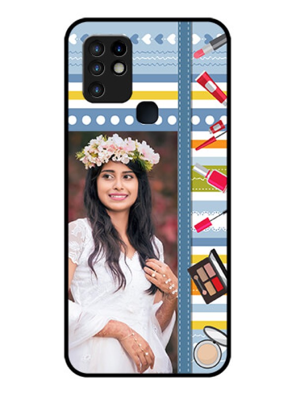 Custom Infinix Hot 10 Personalized Glass Phone Case - Makeup Icons Design
