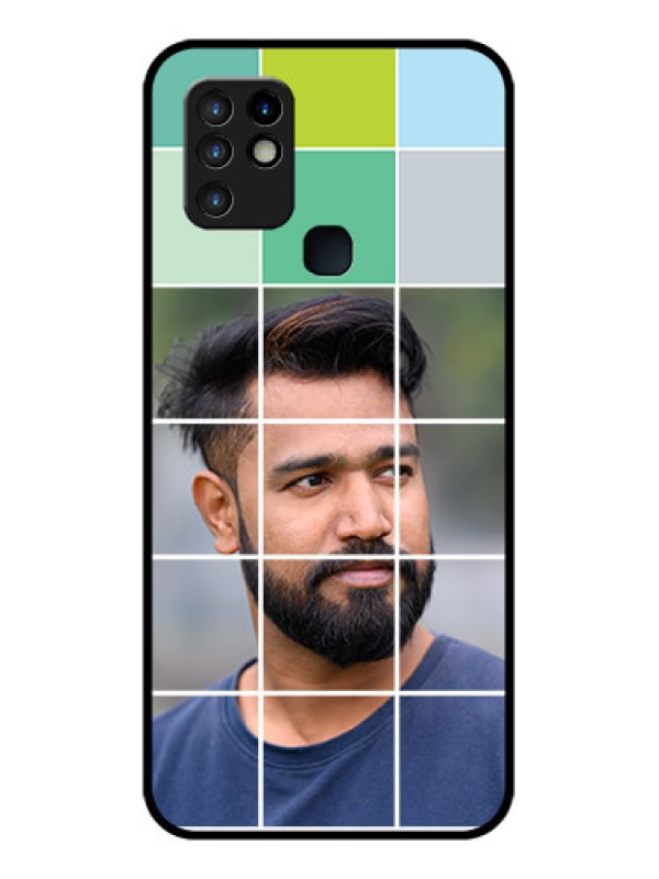Custom Infinix Hot 10 Photo Printing on Glass Case - with white box pattern