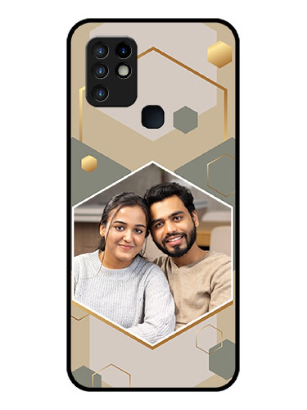 Custom Infinix Hot 10 Photo Printing on Glass Case - Stylish Hexagon Pattern Design