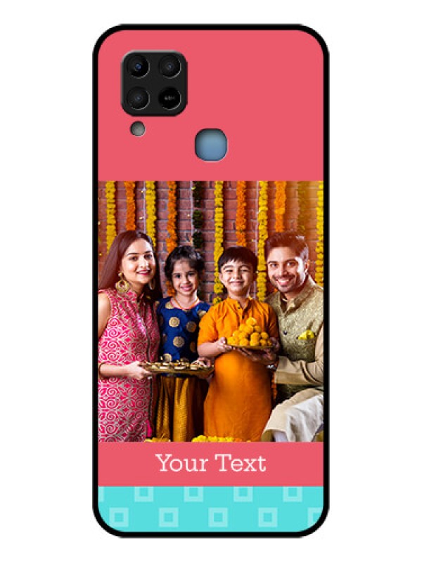 Custom Infinix Hot 10s Personalized Glass Phone Case - Peach & Blue Color Design