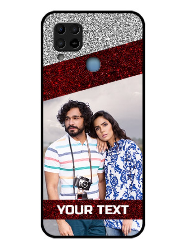 Custom Infinix Hot 10s Personalized Glass Phone Case - Image Holder with Glitter Strip Design