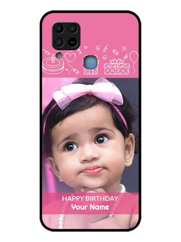 Custom Infinix Hot 10s Photo Printing on Glass Case - with Birthday Line Art Design