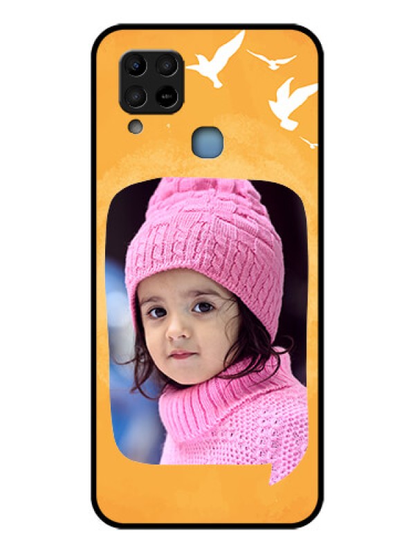 Custom Infinix Hot 10s Personalized Glass Phone Case - Water Color Design with Bird Icons