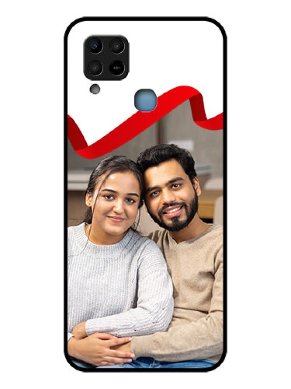 Custom Infinix Hot 10s Photo Printing on Glass Case - Red Ribbon Frame Design
