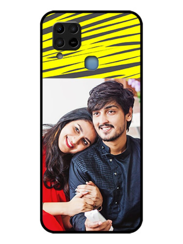 Custom Infinix Hot 10s Photo Printing on Glass Case - Yellow Abstract Design