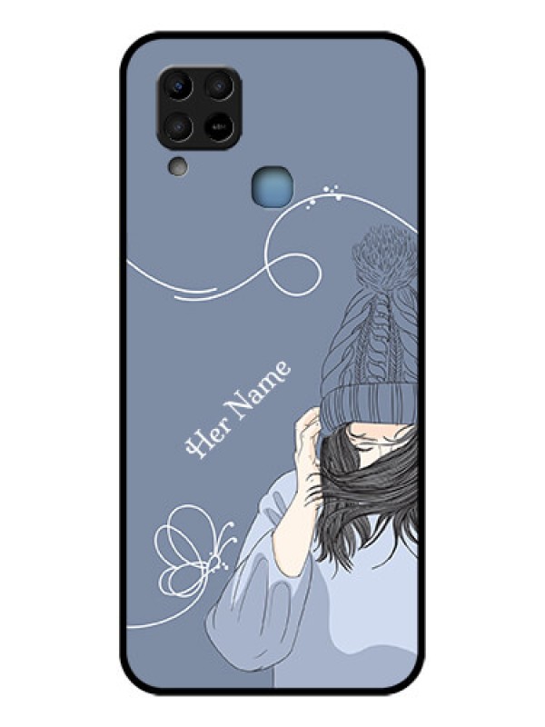 Custom Infinix Hot 10s Custom Glass Mobile Case - Girl in winter outfit Design