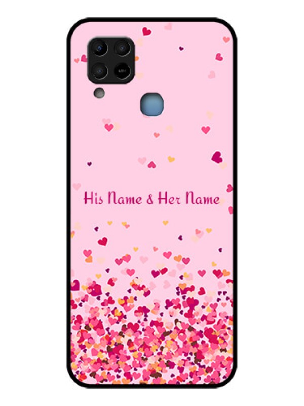 Custom Infinix Hot 10s Photo Printing on Glass Case - Floating Hearts Design