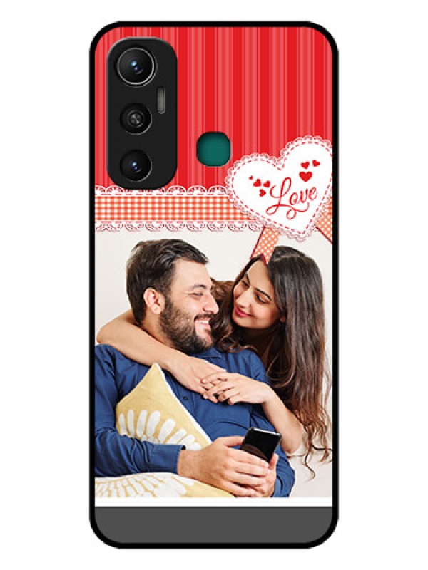 Custom Infinix Hot 11 Custom Glass Mobile Case - Red Love Pattern Design