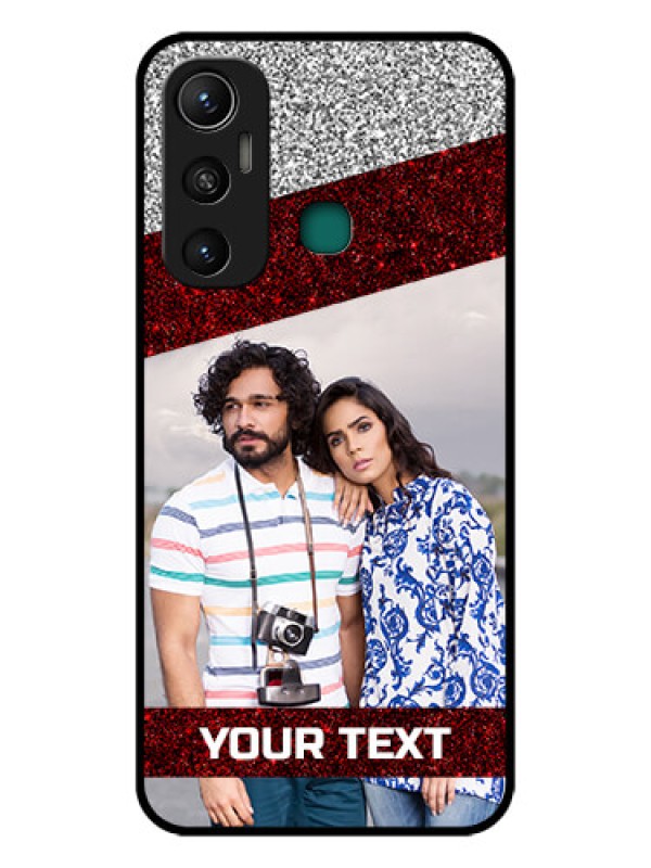 Custom Infinix Hot 11 Personalized Glass Phone Case - Image Holder with Glitter Strip Design