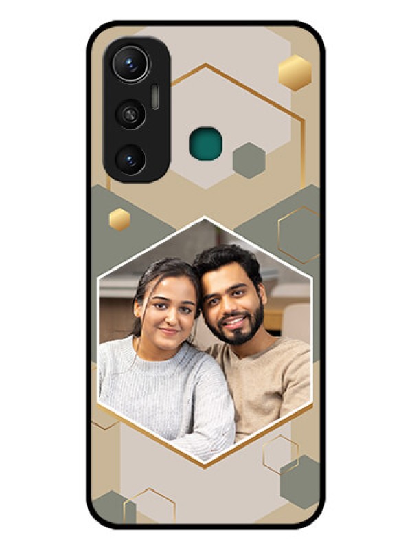 Custom Infinix Hot 11 Photo Printing on Glass Case - Stylish Hexagon Pattern Design