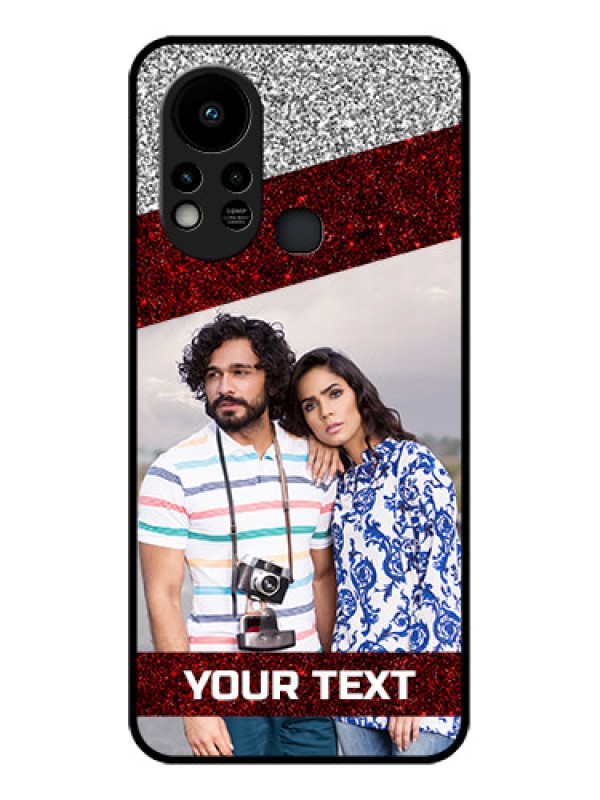 Custom Infinix Hot 11s Personalized Glass Phone Case - Image Holder with Glitter Strip Design