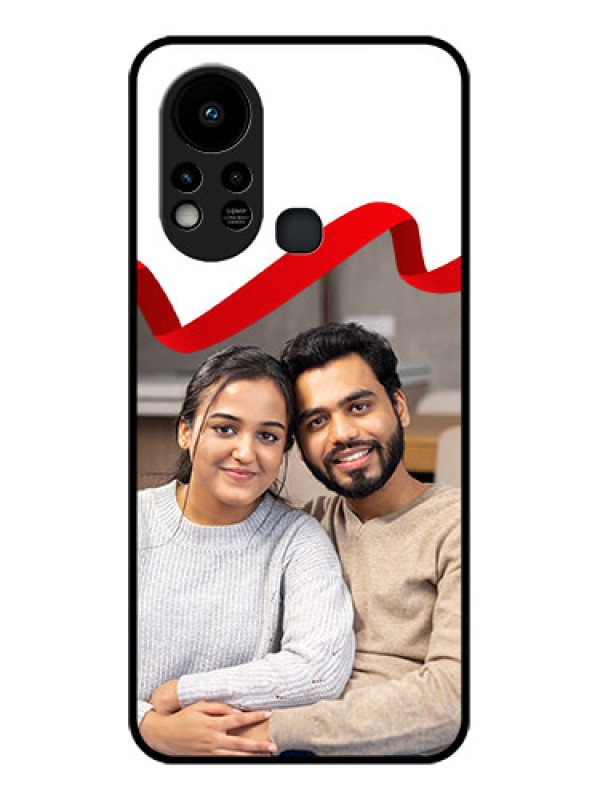 Custom Infinix Hot 11s Photo Printing on Glass Case - Red Ribbon Frame Design