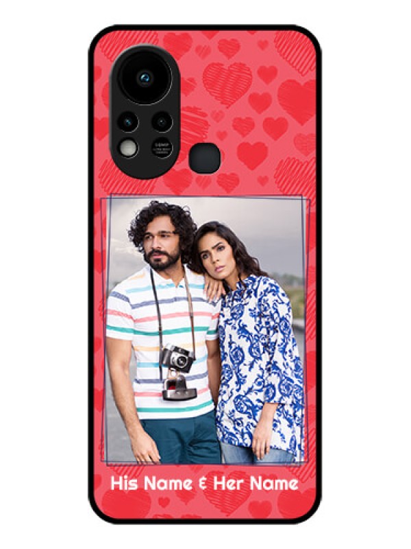 Custom Infinix Hot 11s Photo Printing on Glass Case - with Red Heart Symbols Design