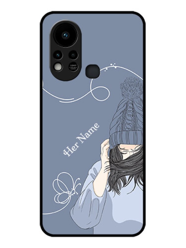 Custom Infinix Hot 11s Custom Glass Mobile Case - Girl in winter outfit Design