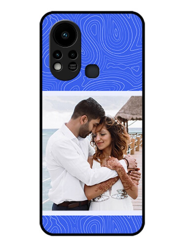 Custom Infinix Hot 11s Custom Glass Mobile Case - Curved line art with blue and white Design