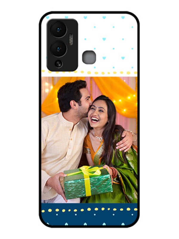 Custom Infinix Hot 12 Play Personalized Glass Phone Case - White and Blue Abstract Design
