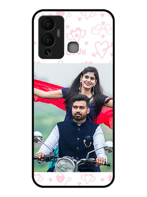 Custom Infinix Hot 12 Play Custom Glass Mobile Case - Pink Flying Heart Design