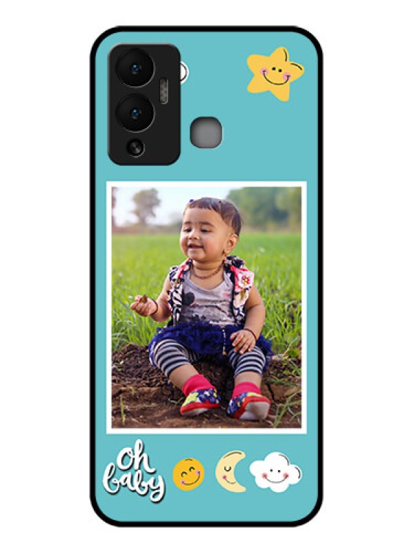 Custom Infinix Hot 12 Play Personalized Glass Phone Case - Smiley Kids Stars Design